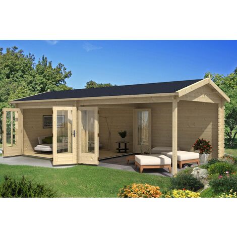 Alpholz – Abri de jardin bois Fribourg-44 ISO Naturel 44 mm – Surface 24,67 m² – Dimensions L 755 x P 399 cm – Hauteur 222 cm