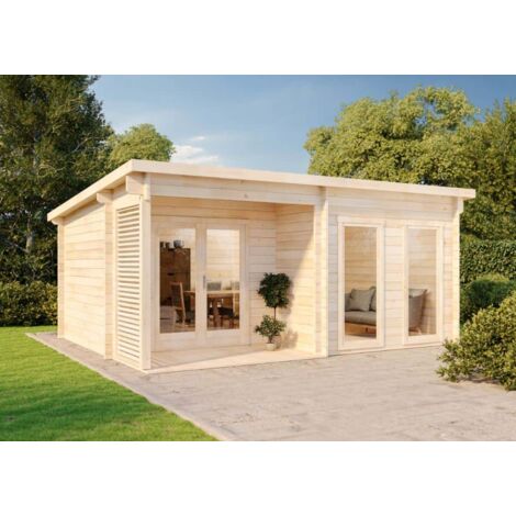 Carlsson – Abri de jardin bois 560 x 442 cm – Épaisseur de paroi 44 mm – Double porte 150 x 186 cm – 2 fenêtres haut de gamme – Volume intérieur 46,3 m³
