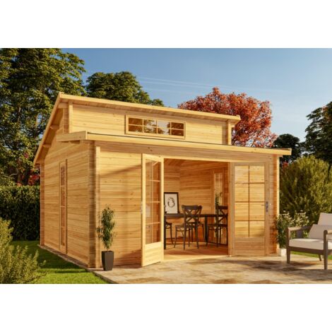 Alpholz – Abri de jardin en bois massif 40 mm – Dimensions 440 x 440 cm – Traitement autoclave IV – Avec fenêtres de toit pour luminosité