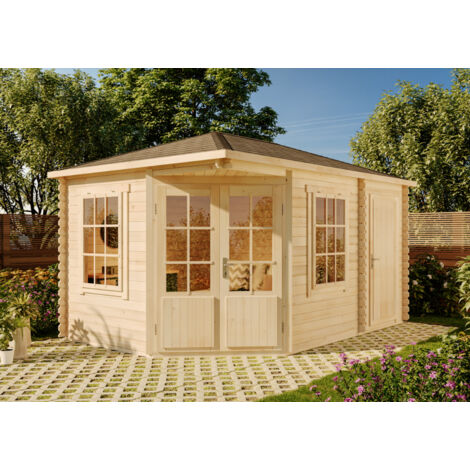 Abri de jardin pentagonal Rhein Naturel , 28 mm Épaisseur paroi 475 x 325 cm (1/4)