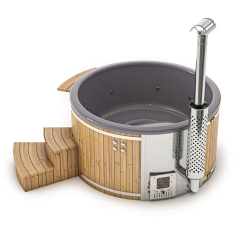 Finntherm – Bain nordique Stockholm Édition spa 200 cm – Massage à air avec 15 buses – 6 buses hydro – Acier inoxydable AISI 316 – Couvercle isolant