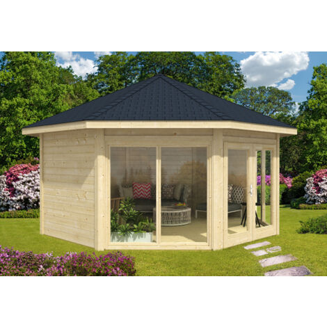 Pavillon de jardin modèle Rügen avec deux fenêtres Naturel 519 x cm (1/4)