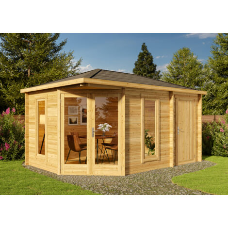 Abri de jardin pentagonal Liwa Compact avec extension Pinie Imprégné, 40 mm Épaisseur paroi 442 x 302 cm (1/4)