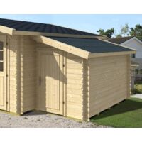 Alpholz – Annexe de hangar en pin imprégné 28mm – Dimensions extérieures 171x300cm – Volume 6,6m³ – Porte en bois collé 83x150cm
