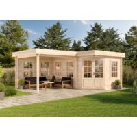 Alpholz – Abri de jardin bois pentagonal 28 mm – Dimensions 618 x 462 cm – Double porte en bois collé – 5 fenêtres ouvrantes – Toit en bois massif