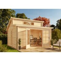 Alpholz – Chalet de jardin en bois massif 40 mm – Dimensions 420 x 420 cm – Isolation optimale – Toit double pente avec lucarne panoramique