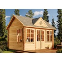 Alpholz – Abri de jardin en bois 28 mm – Dimensions 440 x 340 cm – Double porte en bois lamellé – 4 fenêtres ouvrantes – Toit à deux pans