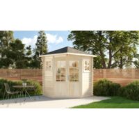 Alpholz – Abri de jardin bois pentagonal 220 x 220 cm – Épaisseur des parois 28 mm – Double porte en bois – 2 fenêtres ouvrantes