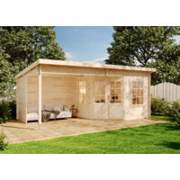 Carlsson – Abri de jardin bois 28 mm – Dimensions 598 x 330 cm – Double porte en bois collé – 2 fenêtres ouvrantes – Toit en bois massif