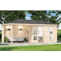 Alpholz – Abri de jardin bois pentagonal Liwa – Épaisseur 28 mm – Dimensions 614 x 317 cm – Double porte en bois lamellé – Fenêtres toute hauteur