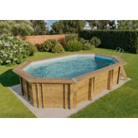 GRE – Piscine hors sol 336 x 436 cm – En bois massif de pin imprégné – Installation enterrée ou semi-enterrée – Volume 10 000 litres