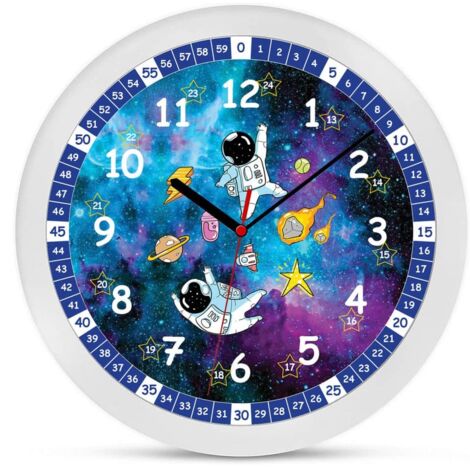 horloge murale silencieuse chambre d'enfant univers horloge d'apprentissage  astronautes horloge 30cm galaxie