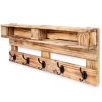 Meubles en palettes vintage Étagère murale avec patères Porte-manteau Meuble rustique bois massif flammé 110x42cm