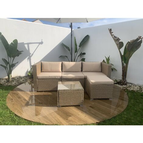 KieferGarden - Set di mobili da giardino e terrazza, 4 posti, beige, rattan  sintetico, modulare