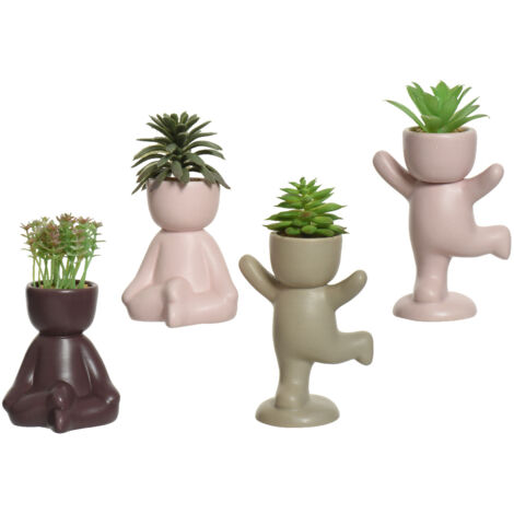 VASO OMINO CON PIANTA 7X9XH14CM 4COLORI ASSORTITI. (1/5)