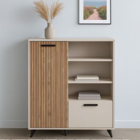 MOBILE BRAVO 2 ANTE 110X36XH140CM CASHMERE/RIGATO. (1/5)