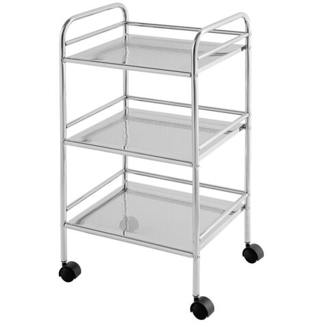 Carrello con ruote e tre ripiani in acciaio cromato in kit di montaggio (1/4)