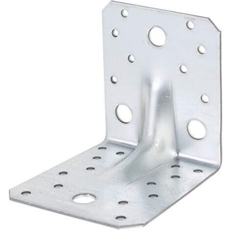 Alberts 330521 Squadretta di giunzione angolare rinforzata con nervatura di rinforzo, zincata con procedimento Sendzimir, 105 x 105 x 90 mm, Set da 12