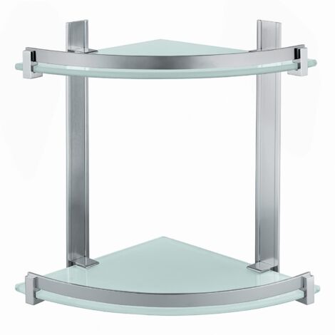 GEDY Cloud Portaoggetti doccia satinato angolare, 2 ripiani, Misure: 30X26X26 CM, Portaoggetti bagno in alluminio e vetro temperato, Fissabile con colla, Design R&S Gedy, 2 anni di garanzia (1/3)