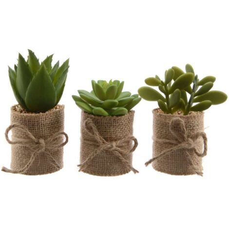VASO DI JUTA CON PIANTA GRASSA H12CM DECORATIVA