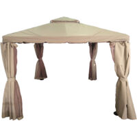 GAZEBO IPPOCRATE CON TELI E ZANZARIERE STRUTTURA COLORE CAFFE' E COPERTURA COLORE KAKI MT.3X3