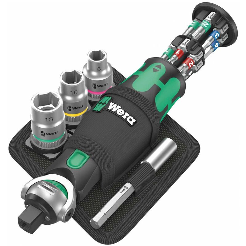 WERA Magazin-Knarre Zyklop Pocket Set 2 18-tlg. 3/8" Knarre m. 1/4"Bit Innenauf.