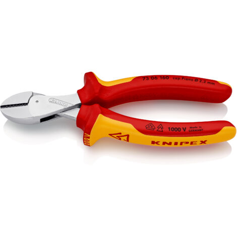 KNIPEX 73 06 160 X-Cut® Kompakt-Seitenschneider hochübersetzt isoliert mit Mehrkomponenten-Hüllen, VDE-geprüft verchromt 160 mm