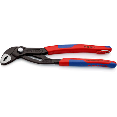 KNIPEX 87 02 250 T Cobra® Hightech-Wasserpumpenzange mit Mehrkomponenten-Hüllen, mit integrierter Befestigungsöse zum Anbringen einer Absturzsicherung grau atramentiert 250 mm