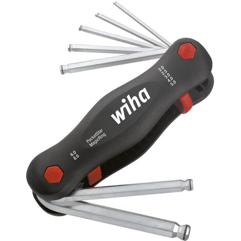 Wiha Multitool PocketStar® Sechskant-Kugelkopf MagicRing 7-tlg., per Tastendruck schneller Zugriff, als Längs- und Quergriff einsetzbar, all-in-one Werkzeug (23031)
