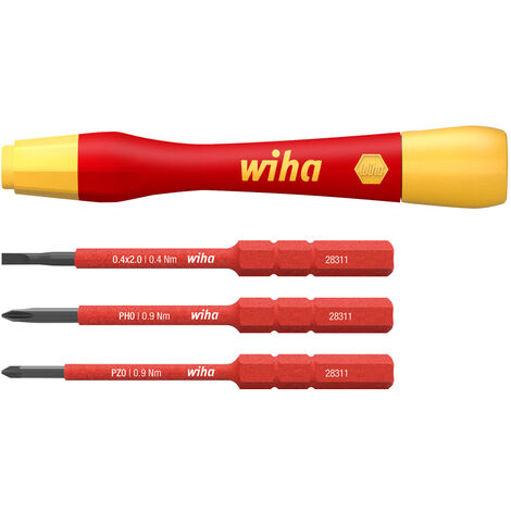 Wiha Feinschraubendreher Set PicoFinish® slimVario® electric 4-tlg. I mit slimBits I Präzisionsschraubendreher I Schlitz, PH, PZ  (43167)