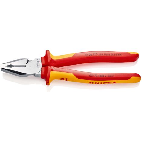 KNIPEX 02 06 225 Kraft-Kombizange isoliert mit Mehrkomponenten-Hüllen, VDE-geprüft verchromt 225 mm