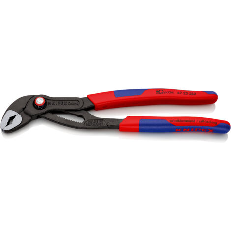 KNIPEX 87 22 250 Cobra® QuickSet Hightech-Wasserpumpenzange mit schlanken Mehrkomponenten-Hüllen grau atramentiert 250 mm