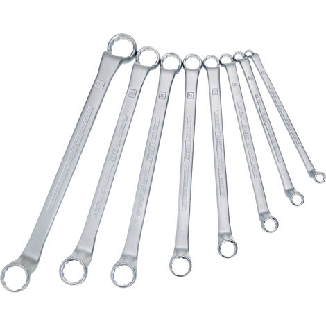 Hazet – Doppel-Ringschlüssel-Set DIN 838 8-teilig – Chrom-Vanadium-Stahl – Matt verchromt – Tief gekröpfte Ringstellung 6-22mm (1/4)