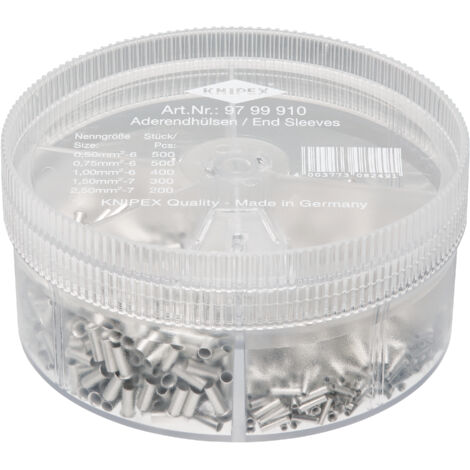 KNIPEX 97 99 910 Sortimentsboxen mit 1900 unisolierten Aderendhülsen 5 x Aderendhülsen Sets