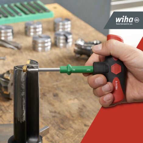 Wiha Drehmoment-Schraubendreher mit Quergriff Set TorqueVario-S , 12-teilig I mit Box I 5-14 Nm I T-Griff I Innensechskant, TORX (29234)