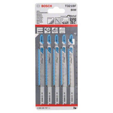 Bosch 5x Stichsägeblatt T 321 BF Speed for Metal - 2608636707