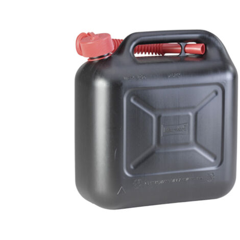 Hünersdorff Kraftstoff-Kanister STANDARD 10 L, HDPE schwarz, mit UN-Zulassung, rotes Zubehör