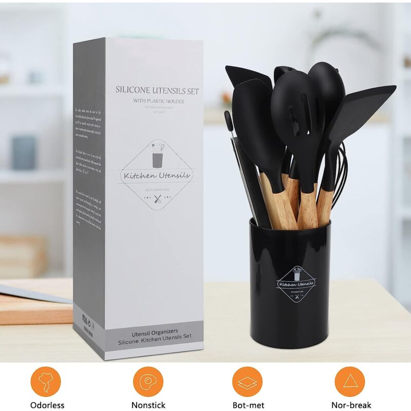 Set De 44 Ustensiles De Cuisine En Silicone Sans BPA - Czemo - Antiadhésif - Avec Pot De Rangement