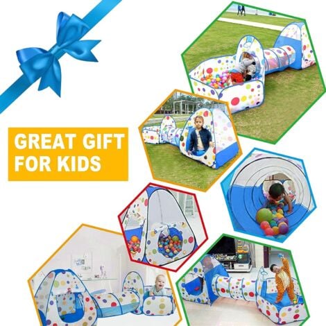 3 en 1 Pop-up Tente avec Tunnel pour Enfant, Tente a Balle avec Tunnel Pliable, Intérieur Extérieur, Cadeau de Noël d'anniversaire