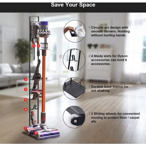 Support pour Aspirateur Dyson V15 V12 V11 V10 V8 V7 V6 avec Roues, Support de Rangement en Métal pour Dyson, Support pour Aspirateur, Support Accessoire pour Dyson, Stockez et Organisez l'aspirateur