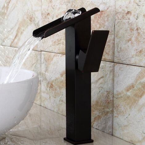 Robinet de salle de bain cascade, robinet de salle de bain noir, robinet de  lavabo cascade avec cascade chaude et froide, robinet de lavabo en laiton  élégant (haut noir antique)