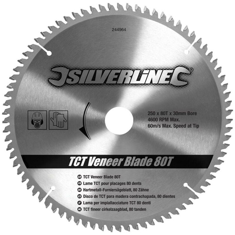 Disco de TCT para madera contrachapada, 80 dientes 250 x 30 mm, anillos de 25, 20 y 16 mm