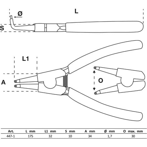 BGS technic Alicate de puntas (circlip) en ángulo para anillos de retención  interiores 175 mm