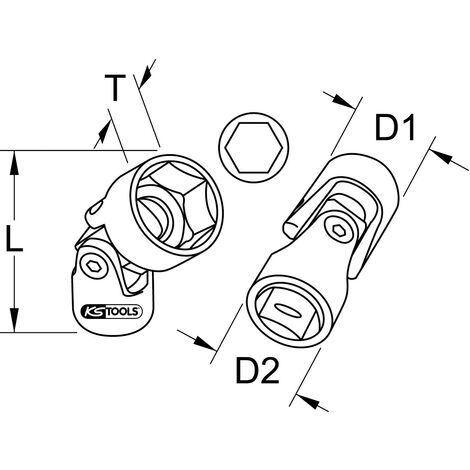 1/4" Llave de vaso hexagonal con articulación, 10 mm
