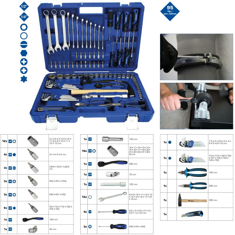 Brilliant Tools Serie di utensili universali 1/4 + 1/2, 95 pz