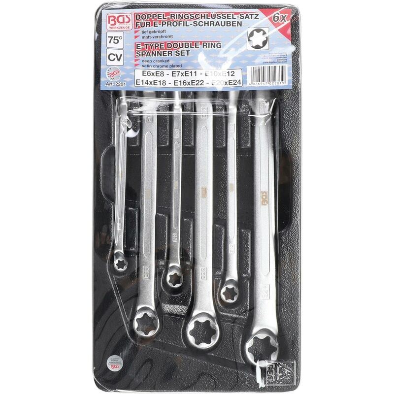 BGS technic Set di chiavi a doppio anello con teste ad anello e profilo E  gomito E6 - E24 6 pz.