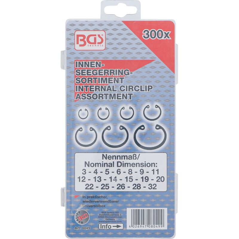 Bgs-Technic Pro+ - Confezione Da 300 Seeger Interni Assortiti Dimensioni Da 3 A 32 Mm 92346455 - 3