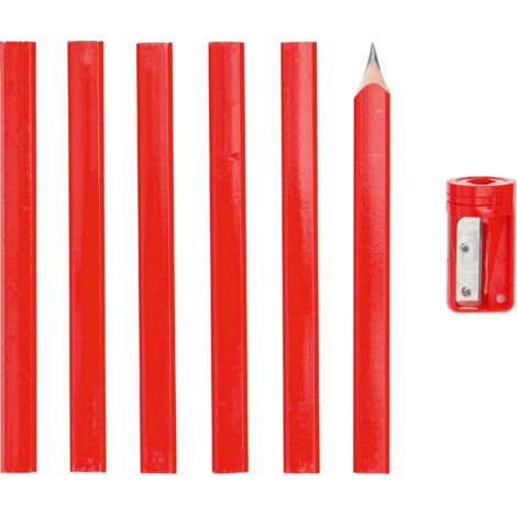 Set 7 Matite Da Carpentiere Gialle Con Temperamatite E Portapenne – Matita Quadrata Per Falegnami E Artigiani – 17,5 Cm - 5