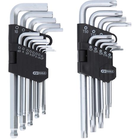 KS Tools Set 10 Chiavi Torx Maschio Piegate Con Foro - Serie Lunga TB8-TB50, Astuccio Incluso