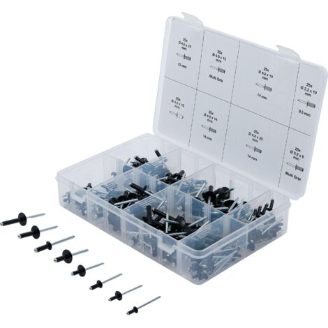 Assortimento 400 Rivetti Ciechi Geko, Alluminio/acciaio, Misure 2.4-4.8 Mm